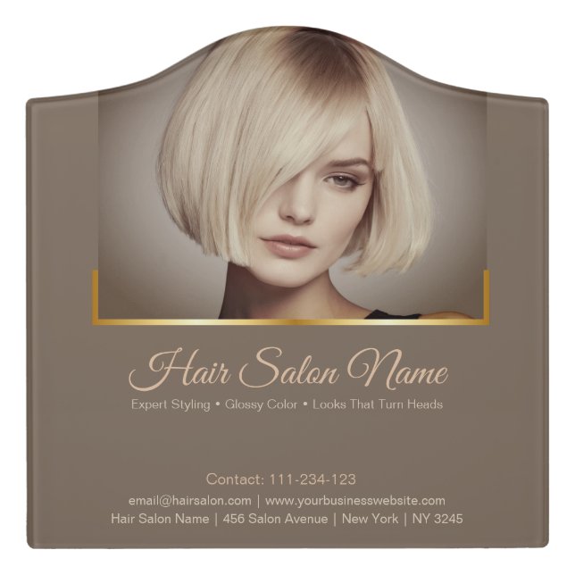 Elegant Hair Salon Flyer – Customizable Services Door Sign (Large Crest Front)