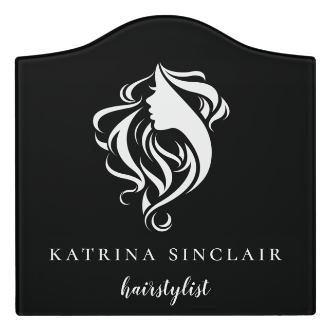 Elegant Hair Salon Silhouette Logo Door Sign (Large Crest Front)