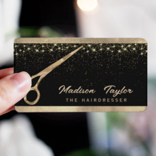 Elegant Hair stylist Hairdresser Golden scissors Business Card