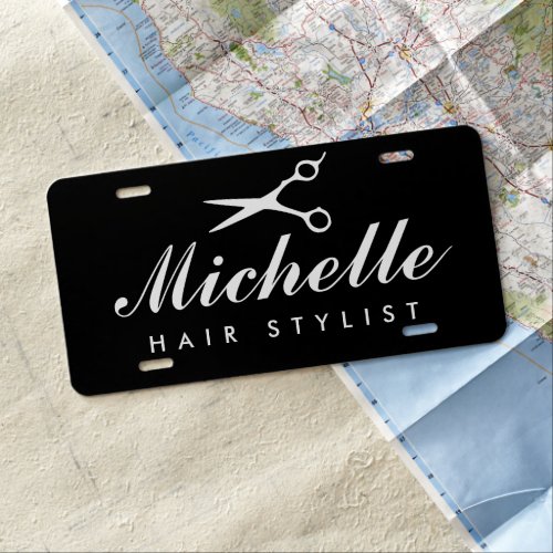 Elegant hair stylist hairdresser name custom car license plate