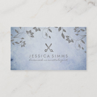 elegant hair stylist hairstylist silver leaves business card