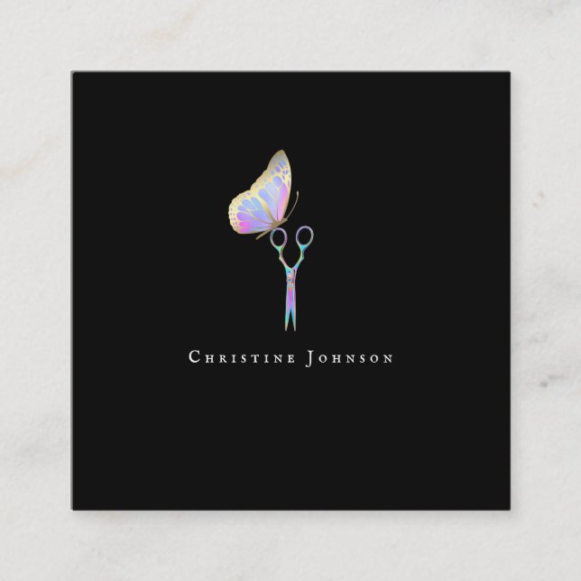 elegant hair stylist logo square business card (Front)