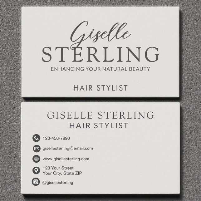 Elegant Hair Stylist Luxury Modern Script  Business Card (Creator Uploaded)