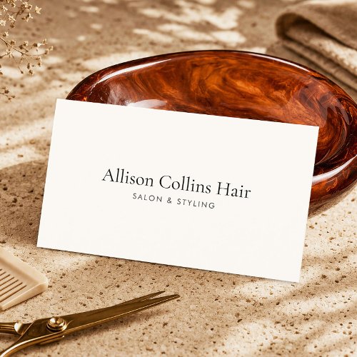 Elegant Hair Stylist Minimalist Ivory Salon Business Card