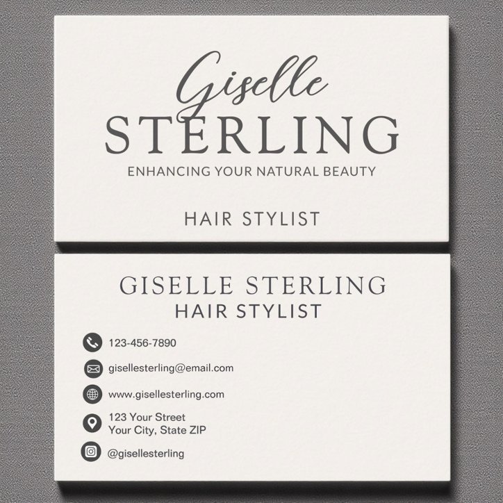 Elegant Hair Stylist Neutral Beige Script Business Card