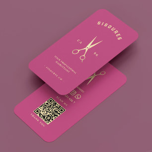 Elegant Hair Stylist Pink Gold Scissors Barber Business Card