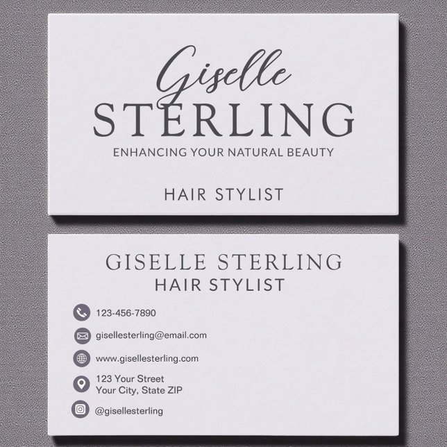 Elegant Hair Stylist Purple Lilac Script  Business Card (Creator Uploaded)
