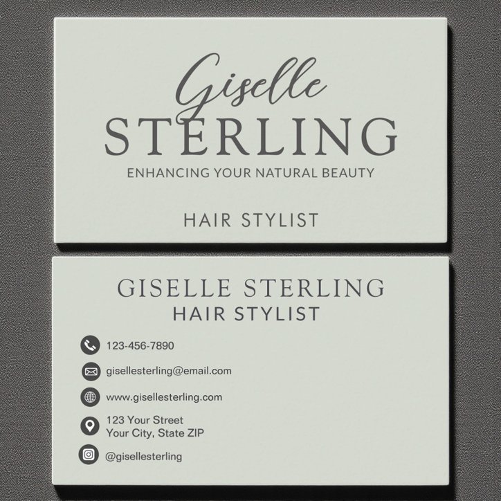Elegant Hair Stylist Sage Green Modern Script Business Card