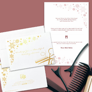Elegant Hair Tools & Snowflake Holiday Season Gold Foil Card