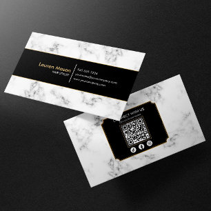 Elegant Hairstylist Black Gold Marble QR Code Business Card
