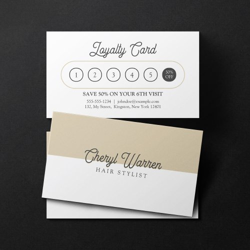 Elegant Hairstylist Script White  Biege Minimal Loyalty Card