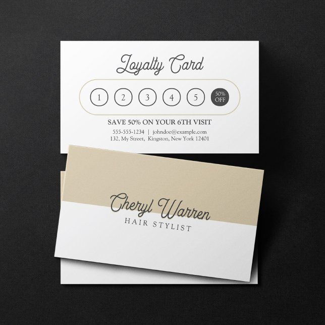Elegant Hairstylist Script White & Biege Minimal Loyalty Card (Creator Uploaded)