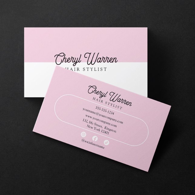 Elegant Hairstylist Script White & Pink Minimal Business Card (Creator Uploaded)