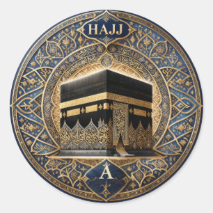 Elegant Hajj Mabrur Kaaba Illustration Round Stick Classic Round Sticker