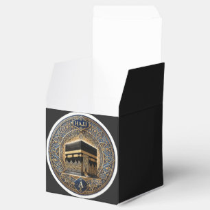Elegant Hajj Mabrur Kaaba Illustration Round Stick Favor Boxes
