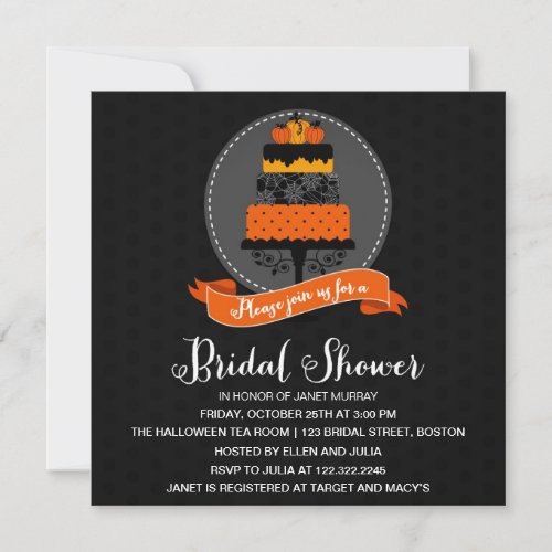 Elegant Halloween Cake Bridal Shower Announcements