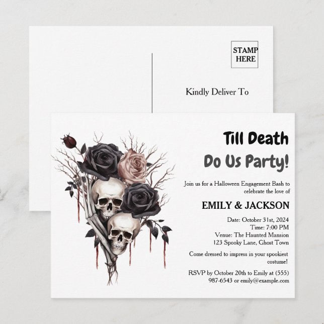 Elegant Halloween Engagement Party Invitation Postcard (Front/Back)