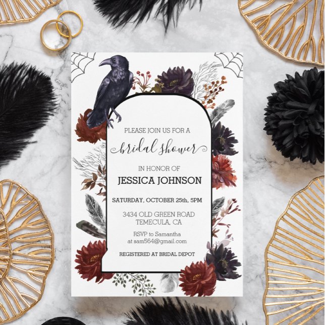 Elegant Halloween Floral Boho Bridal Shower Invitation (Creator Uploaded)