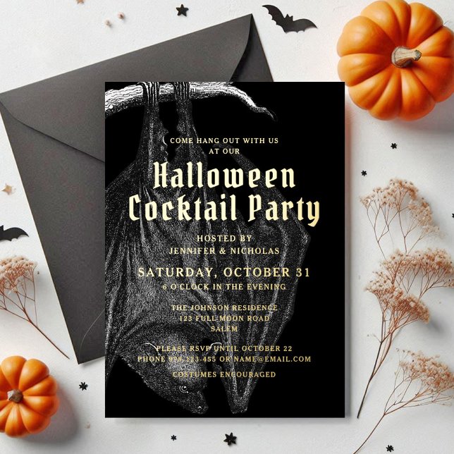 Elegant Halloween Gold Foil Cocktail Party  Foil Invitation (Elegant Halloween Gold Foil Cocktail Party Foil Invitation)