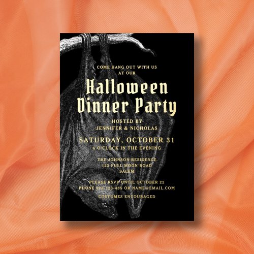 Elegant Halloween Gold Foil Dinner Party Foil Invitation
