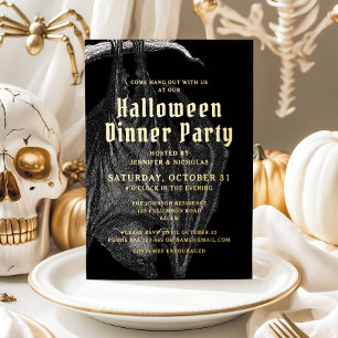 Elegant Halloween Gold Foil Dinner Party Invitation
