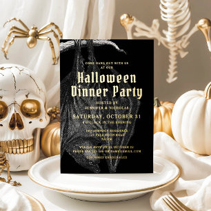 Elegant Halloween Gold Foil Dinner Party Invitation