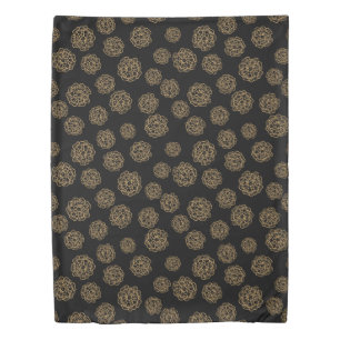 Elegant Halloween Golden Yellow Flowers on Black Duvet Cover