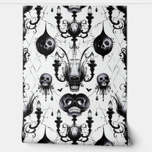 Elegant Halloween Gothic Pattern Skeletons Black Wallpaper