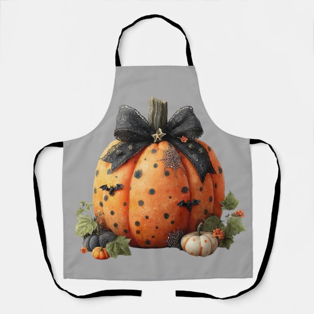 Elegant Halloween Pumpkin with Black Bow Apron (Front)