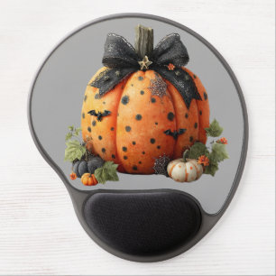 Elegant Halloween Pumpkin with Black Bow Gel Mouse Pad