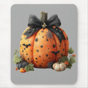 Elegant Halloween Pumpkin with Black Bow Mouse Pad