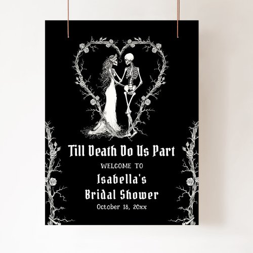 Elegant Halloween Skeleton Bridal Shower Welcome Poster