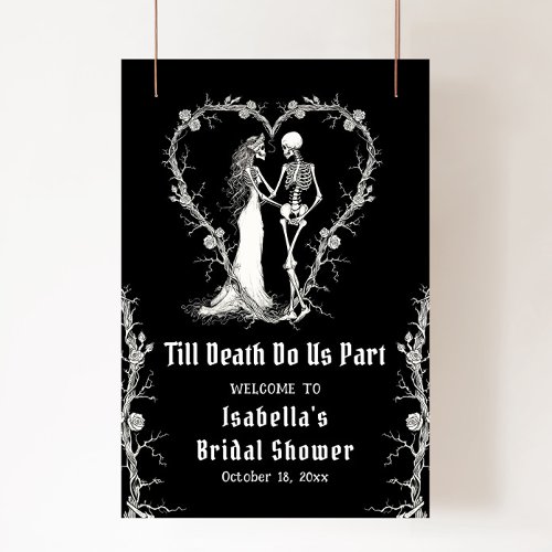 Elegant Halloween Skeleton Bridal Shower Welcome Poster