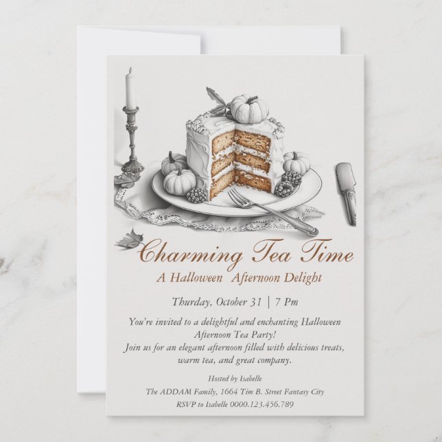 Elegant Halloween Tea Party Invitation (Front)