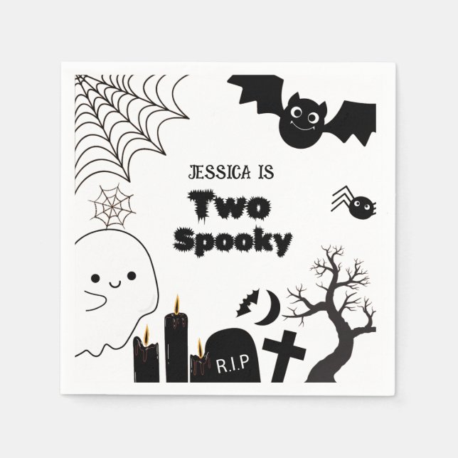 Elegant Halloween two spooky second Birthday party Napkins (Front)
