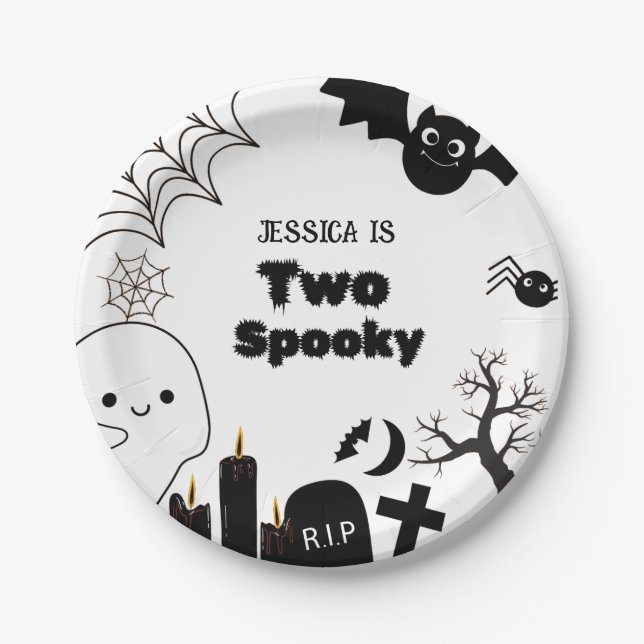 Elegant Halloween two spooky second Birthday party Paper Plates (Front)