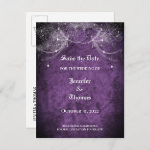 Elegant halloween wedding save the date postcard