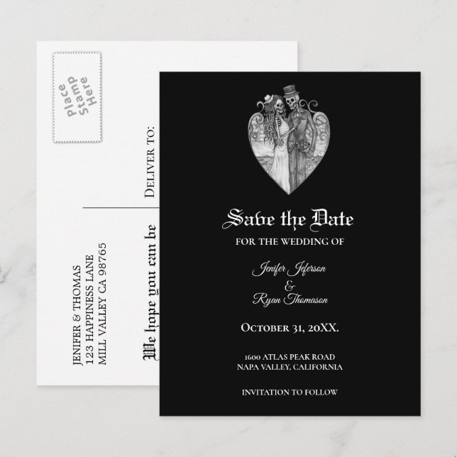 Elegant halloween wedding save the date postcard (Front/Back)
