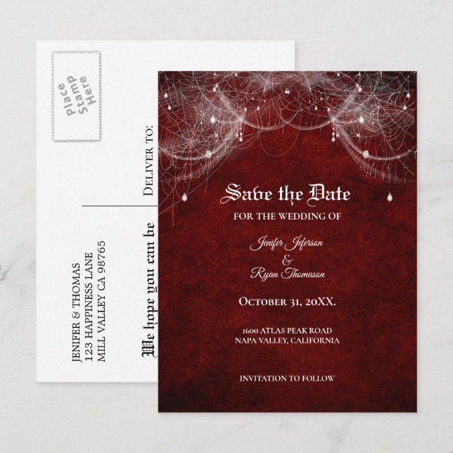 Elegant halloween wedding save the date postcard (Front/Back)