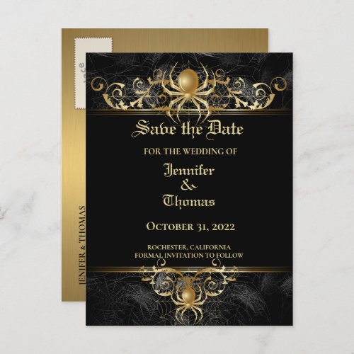 Elegant halloween wedding save the date postcard
