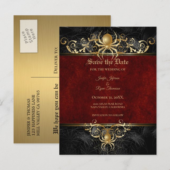 Elegant halloween wedding save the date postcard (Front/Back)