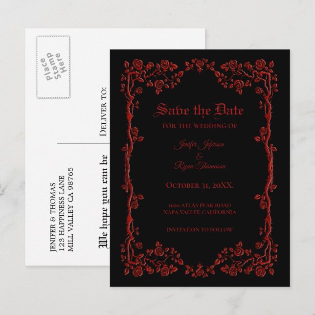 Elegant halloween wedding save the date postcard (Front/Back)