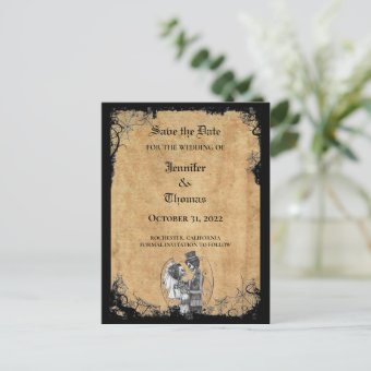 Elegant halloween wedding save the date postcard | Zazzle