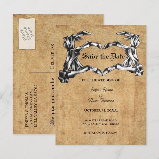 Elegant halloween wedding save the date postcard (Front/Back)