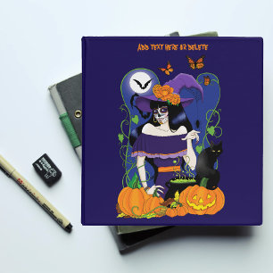 Elegant Halloween Witch Sugar Skull Purple 3 Ring Binder