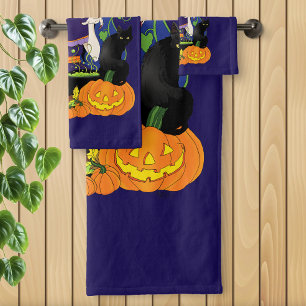 Elegant Halloween Witch Sugar Skull Purple Bath Towel Set