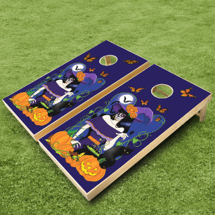 Elegant Halloween Witch Sugar Skull Purple Cornhole Set