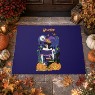 Elegant Halloween Witch Sugar Skull Purple Doormat