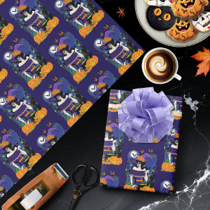 Elegant Halloween Witch Sugar Skull Purple Wrapping Paper