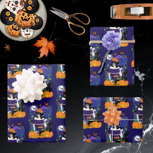 Elegant Halloween Witch Sugar Skull Purple Wrapping Paper Sheets